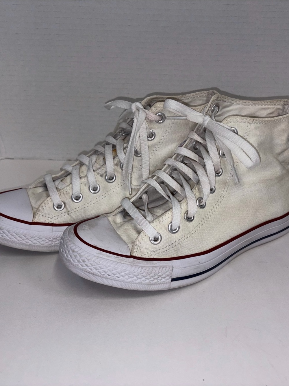 Converse White High-Top Canvas Sneakers with Red Interior
